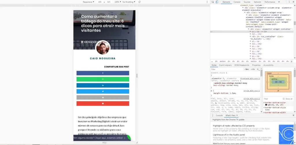 testando responsividade de site no google chrome